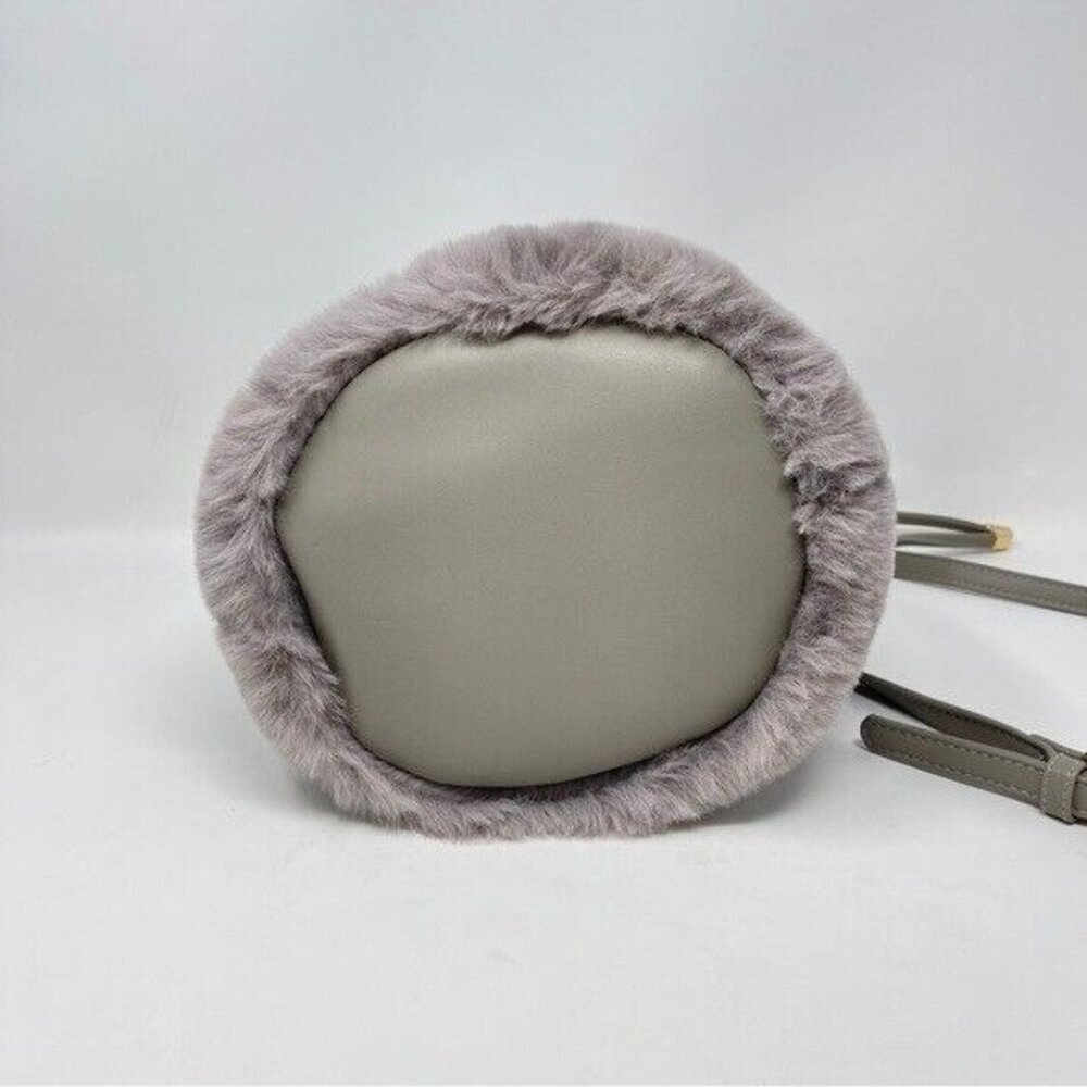 Street Level Plush Faux Fur Grey Bucket Bag Small Crossbody Bag - Picture 5 of 11